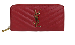 Saint Laurent Zip Around Wallet,Leather,Red,DB,B,3*